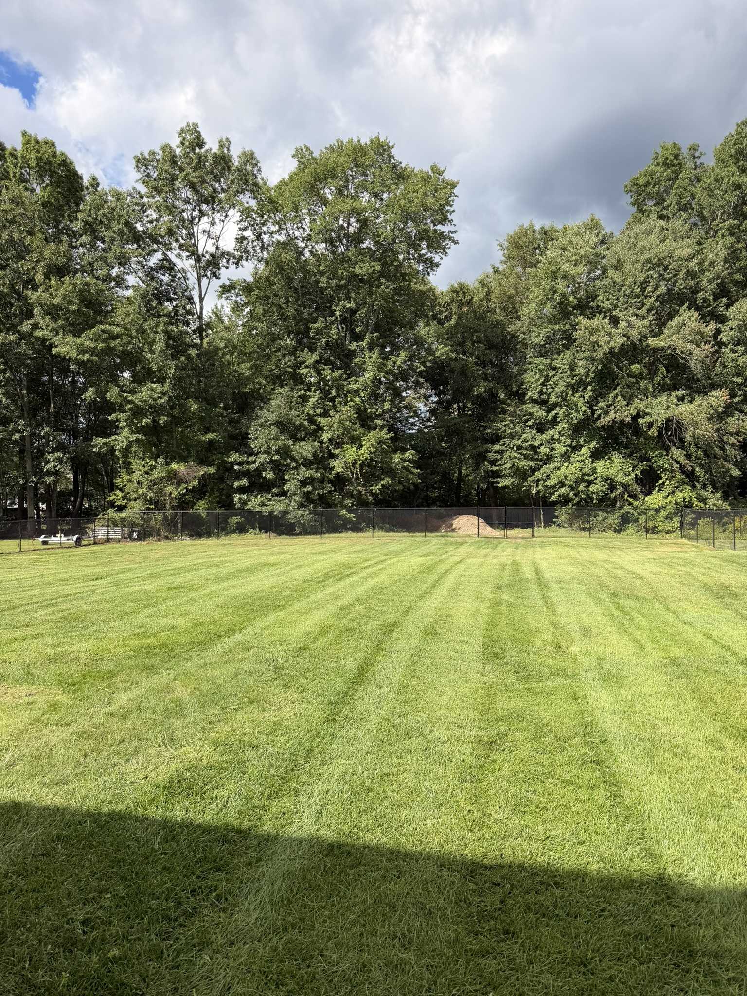 Manicured lawn mowing stripes on residential turf in North New Jersey