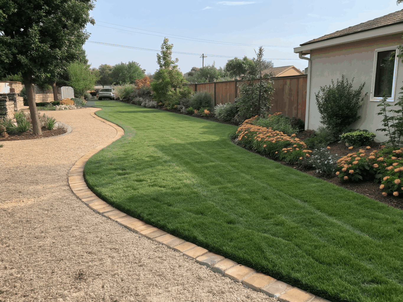 After completion of residential lawn grading and stonework